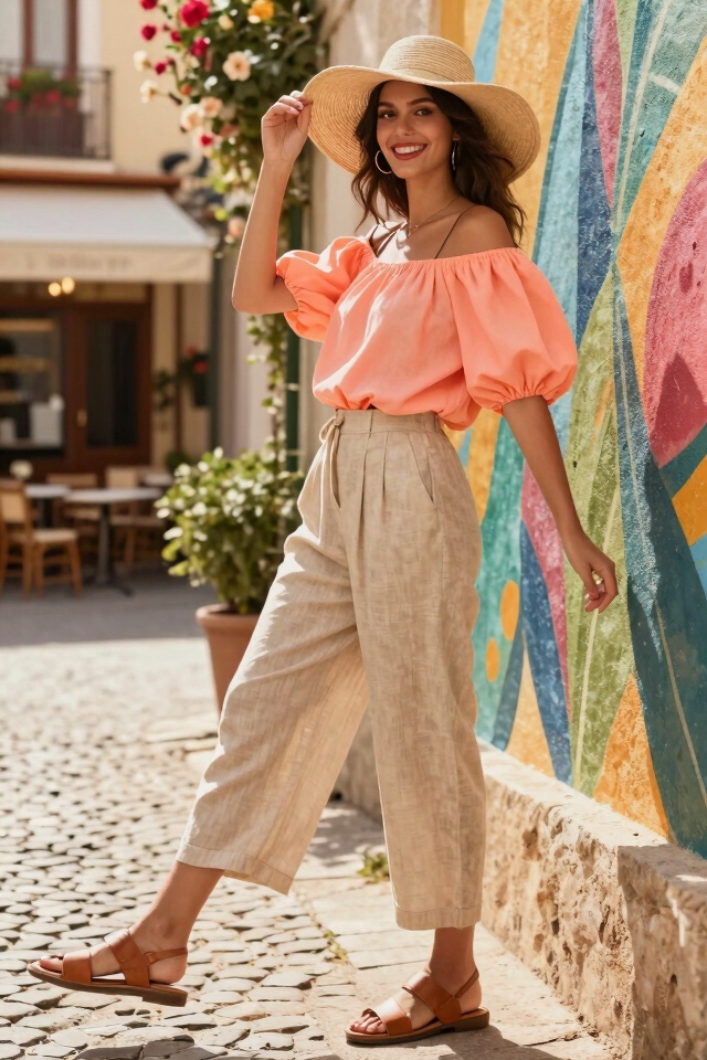 breezy peach summer outfit