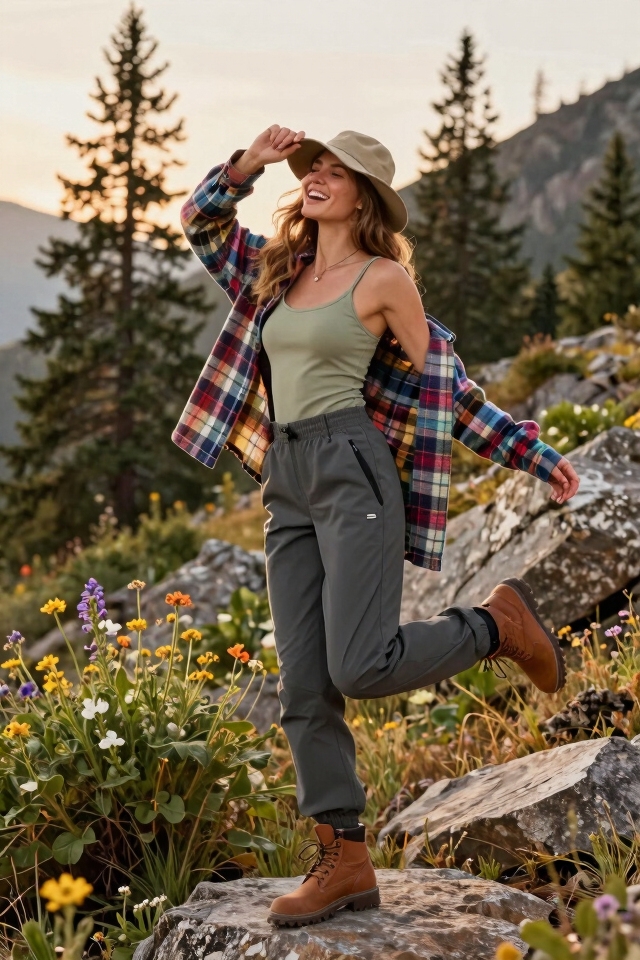 casual mountain hiking style
