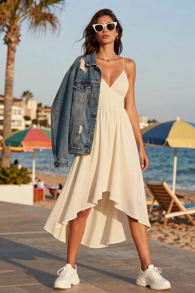cream midi dress casual accessories